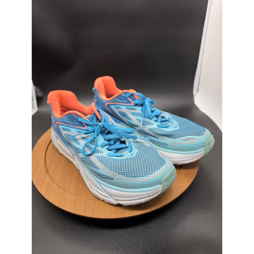 Hoka One One Clifton Size 9 Womens Running Shoe Sneakers Blue Jewel Coral